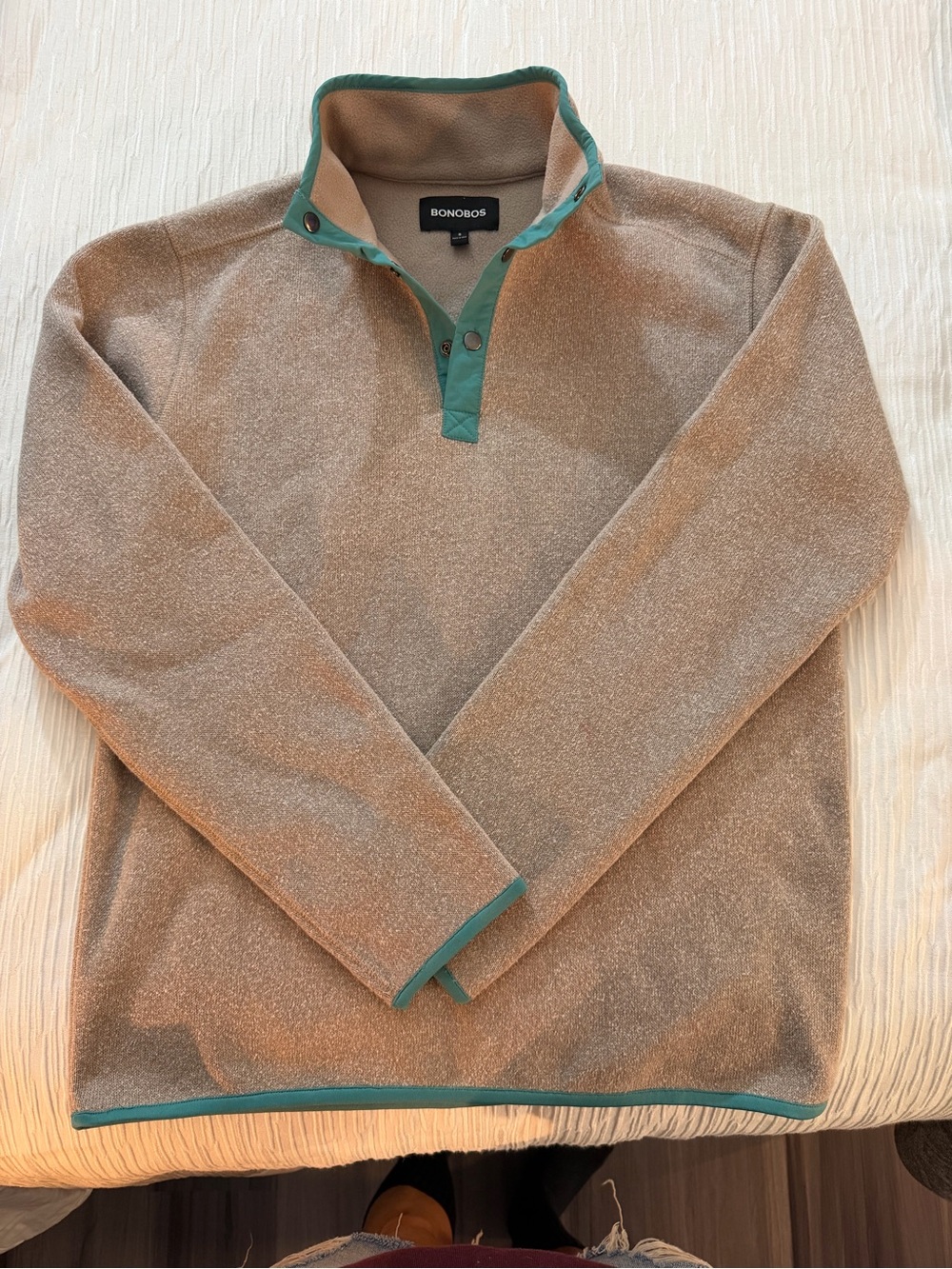 Bonobos Tan Quarter-Zip Fleece with Turquoise Trim